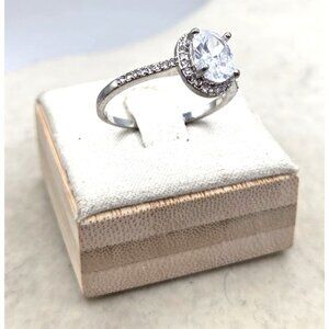 Oval Shape Faux Diamond Solitaire RIng With Accents Engagement Rings - 10